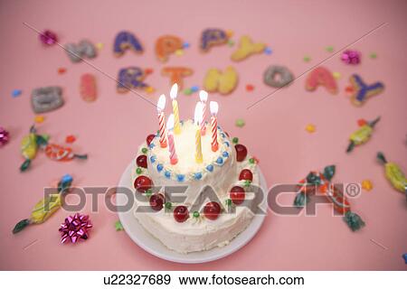Stock Photo - High angle view of a birthday cake. Fotosearch