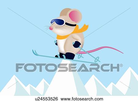 Stock Illustration - Mouse playing the Ski. Fotosearch