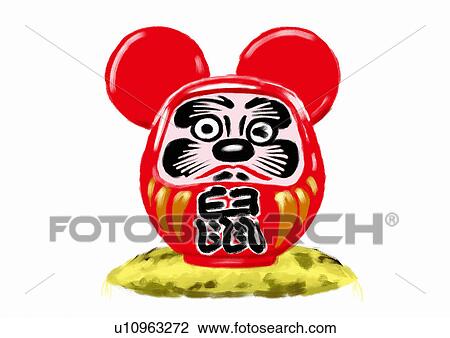 Drawing - Mouse's daruma. Fotosearch