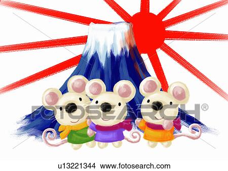 Mouse's family front of Mt. Fuji and sunrise View Large Illustration Stock Illustration - Mouse's family front of Mt. Fuji and sunrise . Fotosearch