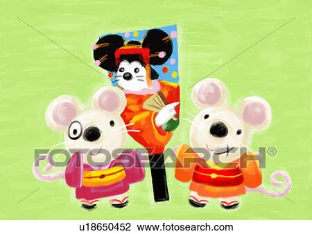 Drawing - Mouse's Japanese New Year. Fotosearch
