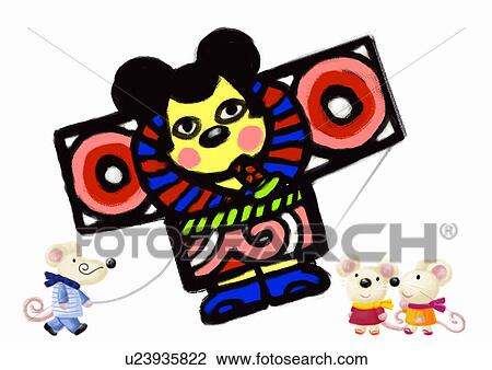 Mouse's Japanese New Year View Large Illustration Drawing - Mouse's Japanese New Year. Fotosearch