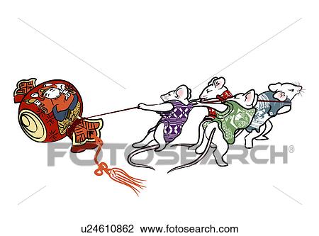 Mouse's Japanese New Year View Large Illustration Drawing - Mouse's Japanese New Year. Fotosearch