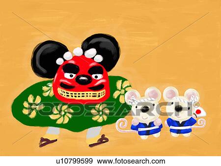 Mouse's Japanese New Year View Large Illustration Stock Illustration - Mouse's Japanese New Year. Fotosearch