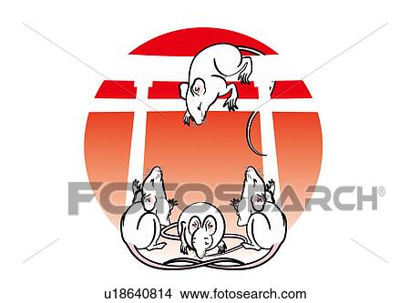 Stock Illustration - Mouse's Japanese New Year. Fotosearch