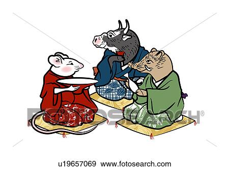 Stock Illustration - Mouse's Japanese New Year. Fotosearch