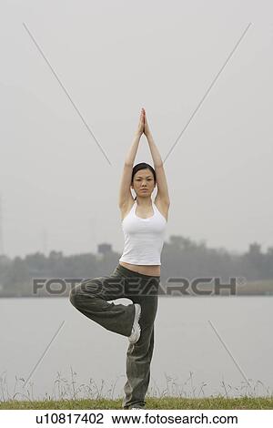 View of young woman with tree position View Large Photo Image Stock Image - View of young woman with tree position. Fotosearch