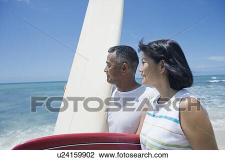 Profile of a couple with surfboards View Large Photo Image Stock Image - Profile of a couple with surfboards. Fotosearch
