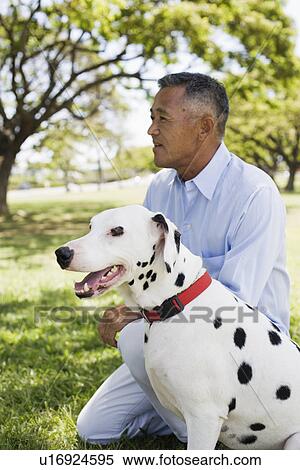 Profile of man sitting with dog in park View Large Photo Image Stock Photography - Profile of man sitting with dog in park. Fotosearch