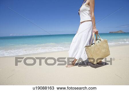 Side view of a woman walking on beach View Large Photo Image Stock Image - Side view of a woman walking on beach. Fotosearch