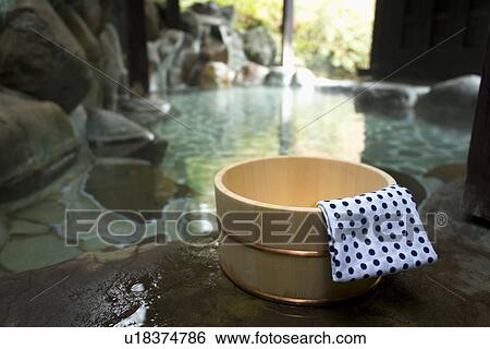 Towel on a wooden tub, hot spring, high angle view, close up, Japan View Large Photo Image Stock Photograph - Towel on a wooden tub, hot spring, high angle view, close up, Japan. Fotosearch