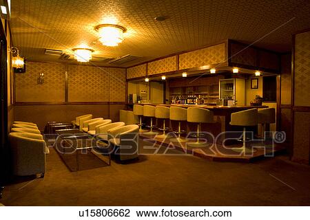 Stock Image - Over View of a Bar at a Japanese Style Hotel. Fotosearch