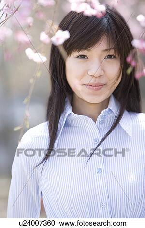 Young Woman and Weeping Cherry Trees, Front View View Large Photo Image Stock Image - Young Woman and Weeping Cherry Trees, Front View. Fotosearch