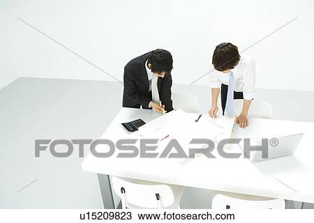 Businessmen In Meeting, High Angle View View Large Photo Image Stock Image - Businessmen In Meeting, High Angle View. Fotosearch