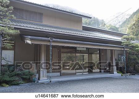 Stock Photo - Entrance of the Japanese inn, side view, Japan. Fotosearch