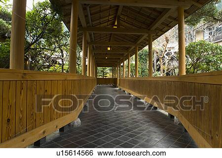 Stock Photograph - Outside corridor of a Japanese inn, Japan. Fotosearch