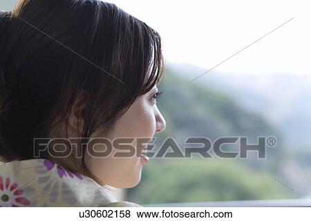Profile of a woman in Yukata, smiling, side view, close up, Japan View Large Photo Image Stock Photo - Profile of a woman in Yukata, smiling, side view, close up, Japan. Fotosearch