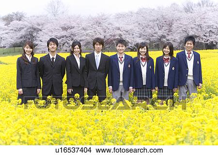 Picture - Students and New Business People Standing in a Line, Front View, Three Quarter Length. Fotosearch