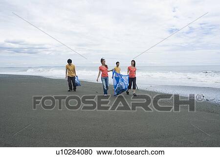 Young people cleaning beach View Large Photo Image Stock Image - Young people cleaning beach. Fotosearch