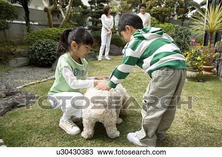 Children playing with dog View Large Photo Image Stock Image - Children playing with dog. Fotosearch