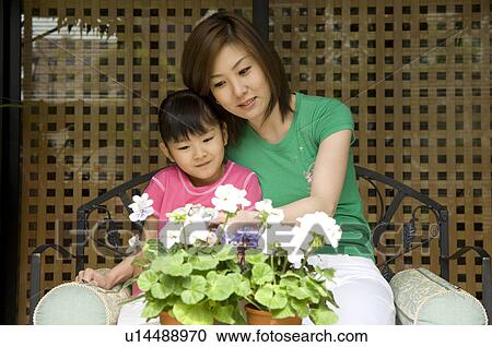 Mother and daughter looking at flower View Large Photo Image Stock Image - Mother and daughter looking at flower. Fotosearch