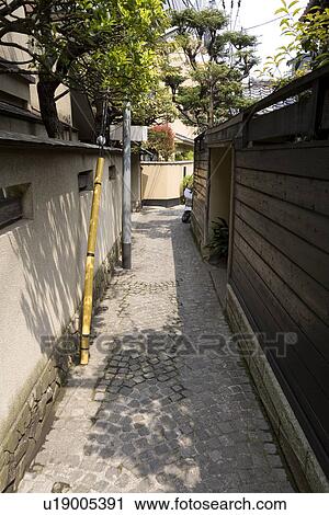 Stock Image - Narrow alley in Kagurazaka, Tokyo, Japan. Fotosearch