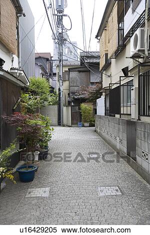 Stock Photography - Narrow alley in Kagurazaka, Tokyo, Japan. Fotosearch