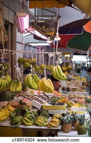 Picture - Banana hung in market. Fotosearch