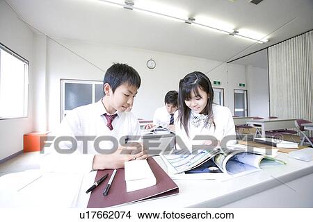 Picture - Middle school students studying. Fotosearch