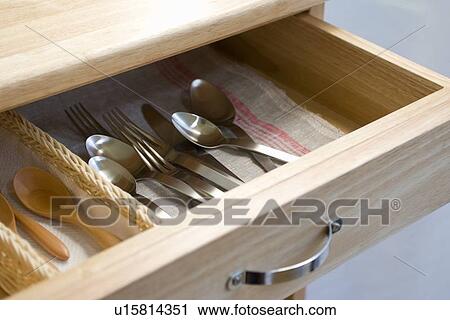 Stock Image - Cutlery in drawer. Fotosearch