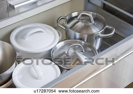 Pots in drawer View Large Photo Image Picture - Pots in drawer. Fotosearch