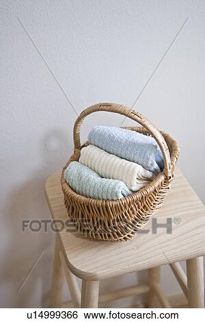 Towels in basket View Large Photo Image Stock Photograph - Towels in basket. Fotosearch