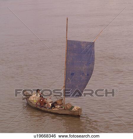 Boat with sail on Ayeyarwady River View Large Photo Image Stock Photograph - Boat with sail on Ayeyarwady River. Fotosearch