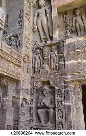 Picture - Buddha statues in a cave, Ajanta, Maharashtra, India. Fotosearch