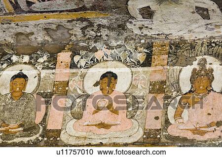 Stock Image - Close-up of a mural in a cave, Ajanta, Maharashtra, India. Fotosearch