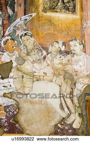 Stock Image - Close-up of a mural in a cave, Ajanta, Maharashtra, India. Fotosearch