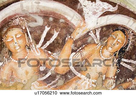 Stock Image - Close-up of a mural in a cave, Ajanta, Maharashtra, India. Fotosearch