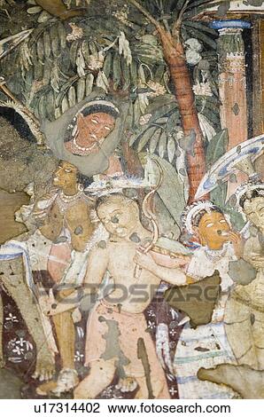 Stock Image - Close-up of a mural in a cave, Ajanta, Maharashtra, India. Fotosearch