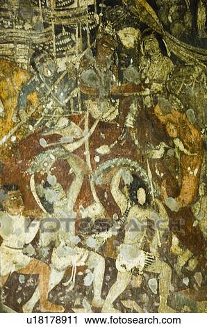 Stock Image - Close-up of a mural in a cave, Ajanta, Maharashtra, India. Fotosearch