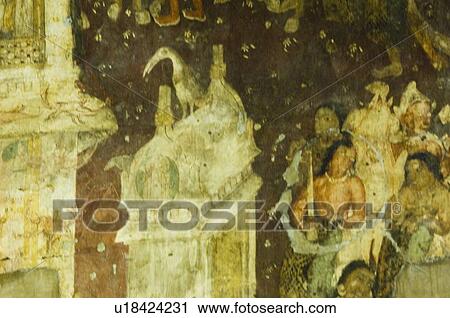 Stock Image - Close-up of a mural in a cave, Ajanta, Maharashtra, India. Fotosearch