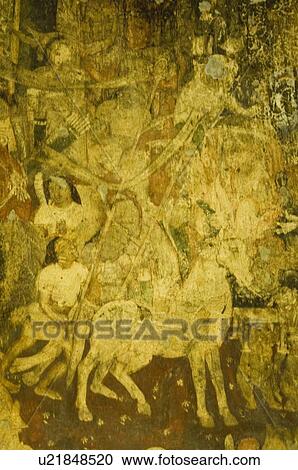 Stock Image - Close-up of a mural in a cave, Ajanta, Maharashtra, India. Fotosearch