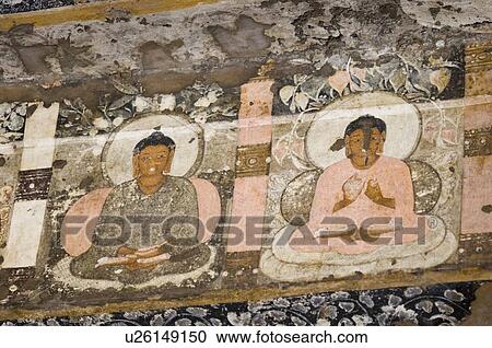 Stock Image - Close-up of a mural in a cave, Ajanta, Maharashtra, India. Fotosearch