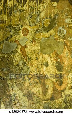 Stock Image - Close-up of murals in a cave, Ajanta, Maharashtra, India. Fotosearch