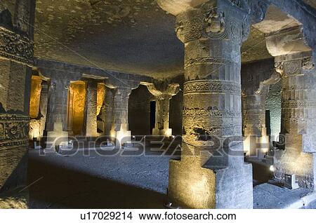Picture - Columns in a cave, Ajanta, Maharashtra, India. Fotosearch