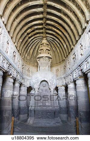 Stock Photography - Interiors of a cave, Ajanta, Maharashtra, India. Fotosearch