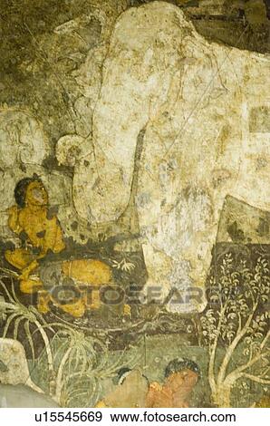 Stock Photo - Mural on the wall of a cave, Ajanta, Maharashtra, India. Fotosearch