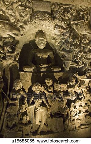 Stock Photography - Statues in a cave, Ajanta, Maharashtra, India. Fotosearch