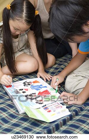 Brother and Sister Drawing Together View Large Photo Image Stock Image - Brother and Sister Drawing Together. Fotosearch
