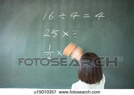 Stock Photo - A Japanese Girl Erasing The Blackboard. Fotosearch