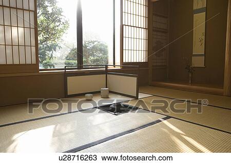 Stock Image - Japanese tea room, Japan. Fotosearch